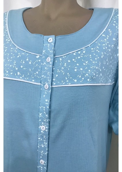 Kadın Ultra Battal Uzun Kollu Patlı Pamuk Pijama TAKIMI-14275-TURKUAZ fiyatları