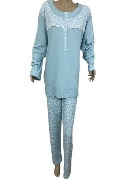 Kadın Ultra Battal Uzun Kollu Patlı Pamuk Pijama TAKIMI-14275-TURKUAZ fırsatları