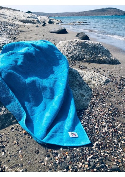 Botanik Yaprak Desenli Turkuaz Kadife Plaj Havlusu 80x160cm Pamuk modelleri