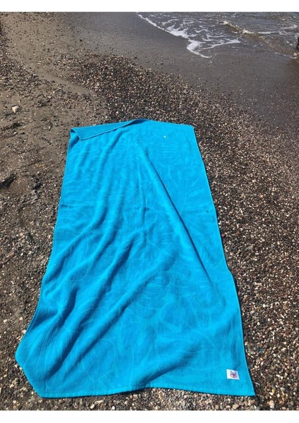 Botanik Yaprak Desenli Turkuaz Kadife Plaj Havlusu 80x160cm Pamuk fırsatları