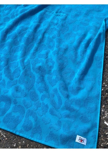 Leopar Desenli Turkuaz Kadife Jakarlı 80x160cm Pamuk Plaj Havlusu modelleri