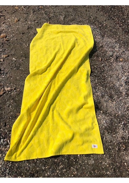 Leopar Desenli Limon Sarı Kadife Jakarlı 80x160cm Pamuk Plaj Havlusu