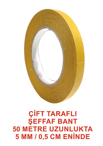 Çift Taraflı Sarı Bant 50 Metre 0,5 cm (5 Mm)