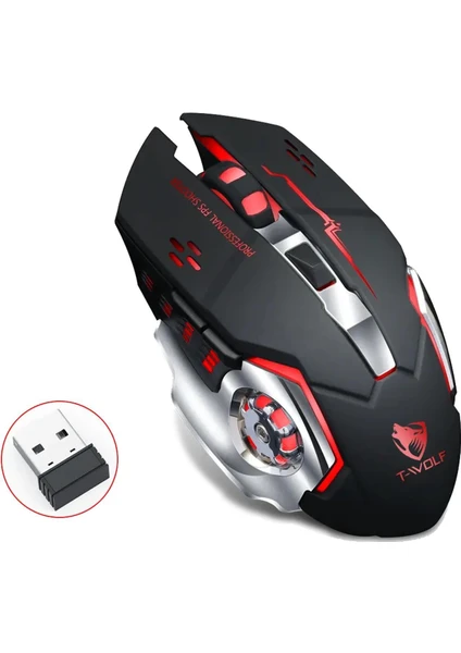 TW-Q13 Kablosuz Sessiz Rgb LED Işıklı Şarjlı Ergonomik 2400DPI Gaming Mouse Siyah