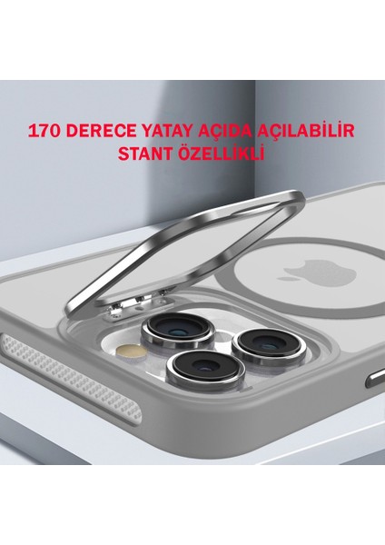 iPhone 16 Pro Kılıf + Lens Koruyucu Magsafe ve Stant Özellikli Arkası Mat Sert Pc Leke Yapmaz