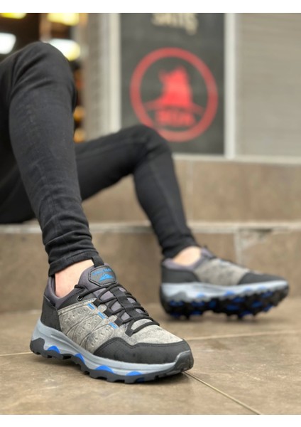 BA0320 Kalın Termo Taban Gri Mavi Erkek Trekking Outdoor Ayakkabı