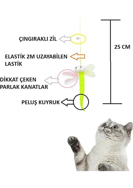 Kendinden Yapışkanlı Çıngıraklı Elastik Yusufçuk Kedi Oltası