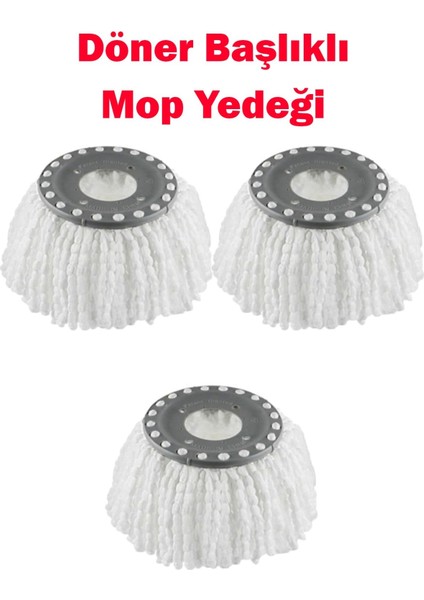 Döner Başlıklı Mop Yedek Paspas Seti, 3'lü Paket, Temizlik İçin İdeal