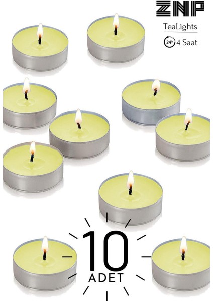 10 Adet | Papatya Kokulu Tealight Mum | 4 Saat Yanar | Dekoratif Mumluk Mumu