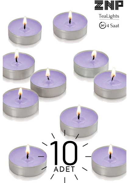 Maison Art 10 Adet | Lavanta Kokulu Tealight Mum | 4 Saat Yanar | Dekoratif Mumluk Mumu