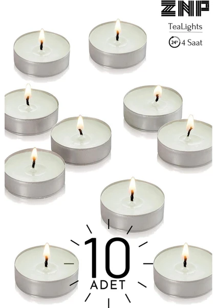 Maison Art 10 Adet | Vanilya Kokulu Tealight Mum | 4 Saat Yanar | Dekoratif Mumluk Mumu