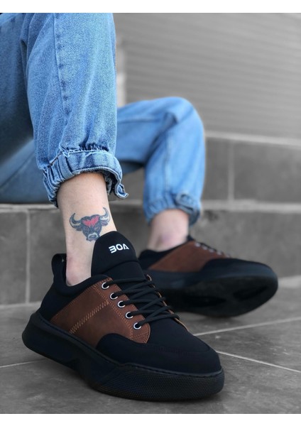 Ba0163 Bağcıklı Erkek Yüksek Taban Siyah Taba Spor Ayakkabı