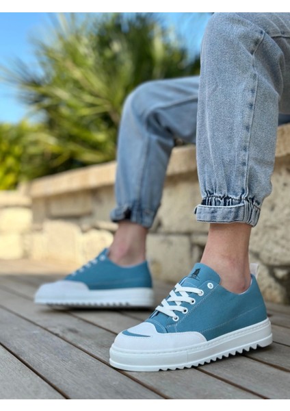 BA0328 Boa Kalın Yüksek Taban Smile Desenli Turkuaz Spor Erkek Ayakkabı