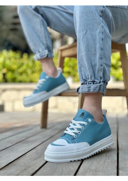 BA0328 Boa Kalın Yüksek Taban Smile Desenli Turkuaz Spor Erkek Ayakkabı indirimleri