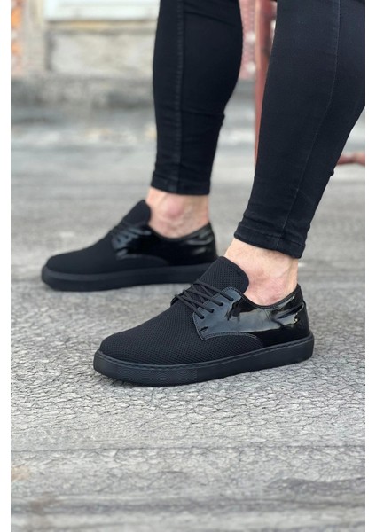 WG016 Kömür Rugan Triko Erkek Casual Ayakkabı