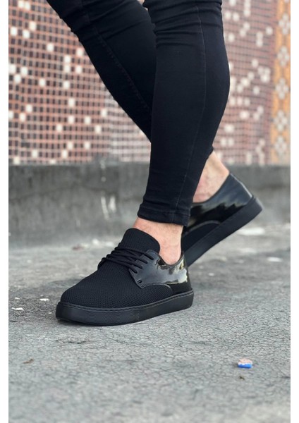 WG016 Kömür Rugan Triko Erkek Casual Ayakkabı