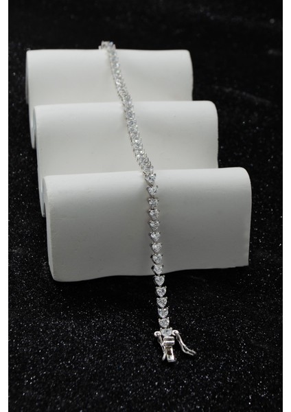 Su Yolu Kalp Taşlı 925 Ayar Kadın Bileklik