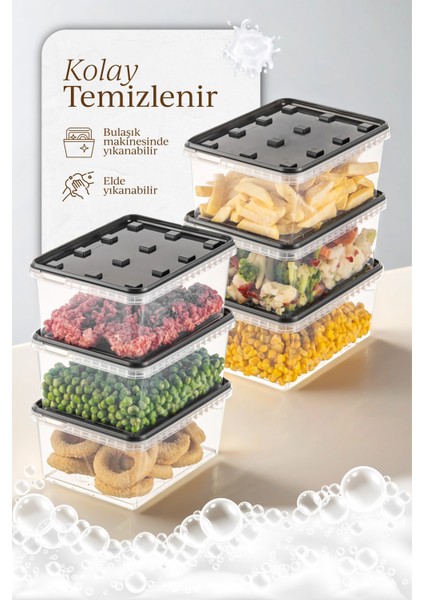 6lı 1,5 Litre Block Buzdolabı ve Derin Dondurucu Sızdırmaz Saklama Kabı Şeffaf Antrasit