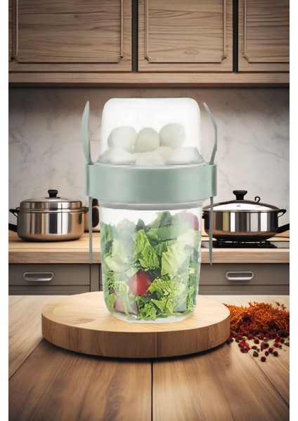 1 Adet Diyet & Kahvaltı Için Çatal & Kaşıklı Kapaklı Yoğurt Müsli Salata Meyve Saklama Kabı - 800 ml
