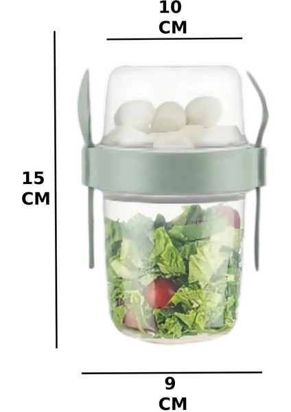 1 Adet Diyet & Kahvaltı Için Çatal & Kaşıklı Kapaklı Yoğurt Müsli Salata Meyve Saklama Kabı - 800 ml
