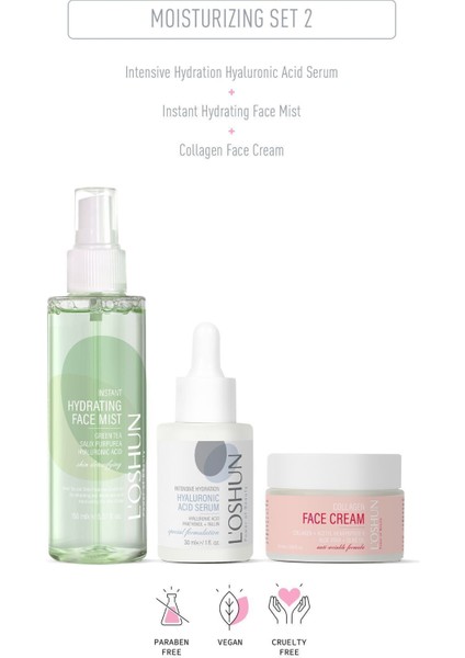 Yeşil Çay - Hyaluronic Asit ve Kolajin - Yüz Nemlendirici Rutin Seti