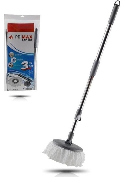 Ahenk Döner Başlıklı Mikrofiber Mop Seti, teleskopik sap, paslanmaz gövde, gri renk