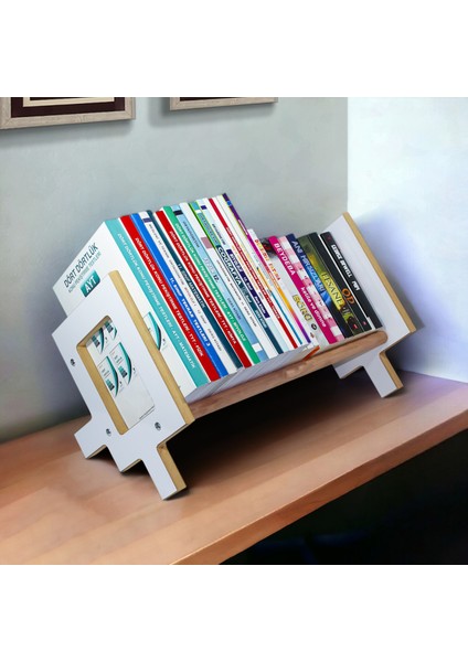 Wood Aku Panel Masaüstü Kitaplık Ahşap Kitap Rafı Organizer Düzenleyici Mdf Kitaplık Çocuk Kitaplığı 50cm