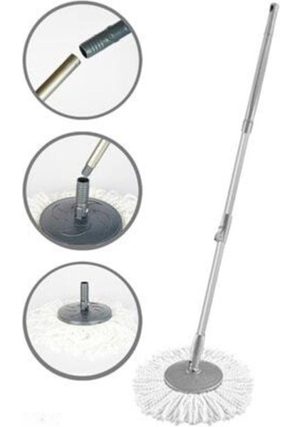 Tekno Trust 360° Döner Başlıklı Mop Mikrofiber Kumaşlı Uzatılabilir Sopalı Temizlik Seti Fırça Saplı