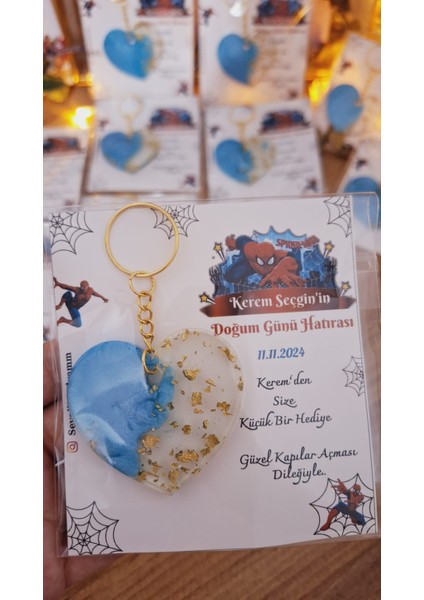 Sevgiliatolyemm Çizgi Roman Karakterli Kartlı Mavi Kalp Anahtarlık Doğum Günü Sünnet Babyshower 10 Adet