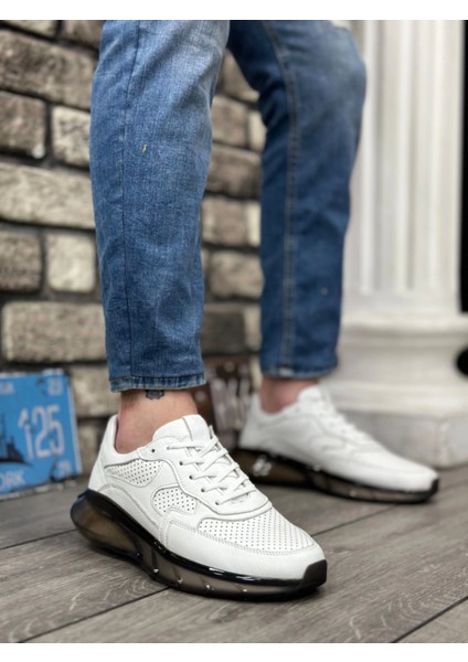 BA0324 Içi Dışı Hakiki Deri Rahat Taban Beyaz Sneakers Casual Erkek Ayakkabı