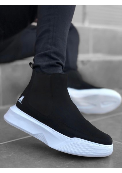 BA0150 Bağcıksız Bantlı Erkek Yüksek Taban Siyah Spor Bot fiyatları