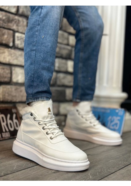 BA0151 Içi Kürklü Bağcıklı Beyaz Erkek Tarz Spor Bot