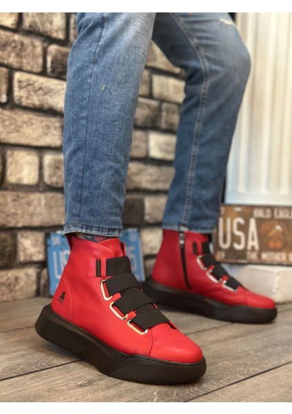 BA0142 Bantlı Erkek Yüksek Taban Kırmızı Spor Bot