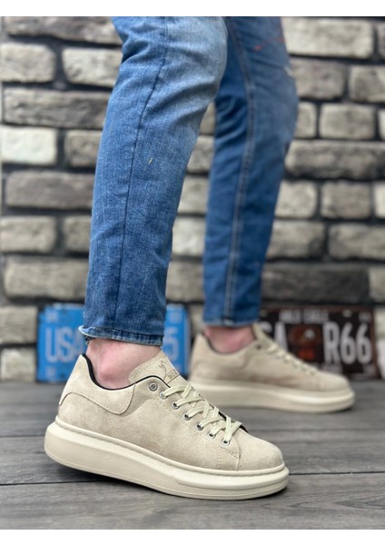 BA0547 Boa Kalın Yüksek Krem Taban Krem Süet Bağcıklı Spor Erkek Ayakkabı modelleri