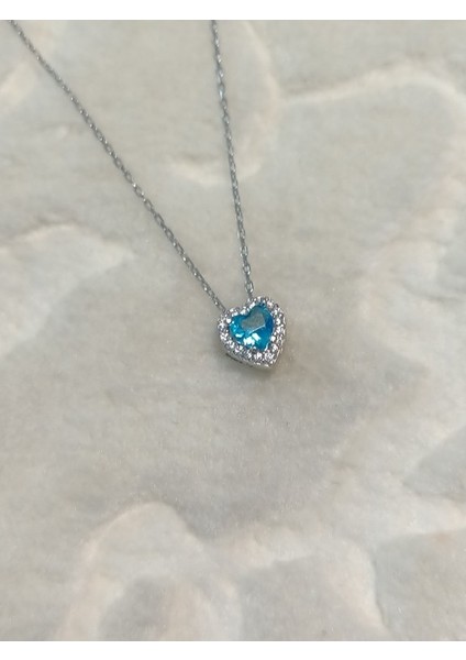 Topaz Taş Kalp Gümüş Kolye