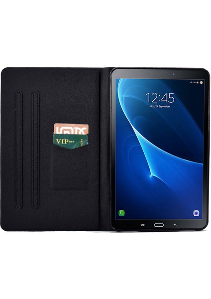 Samsung Galaxy Tab A 10.1 (2016) T580 T585 Deri Desenli Baskılı Kart Yuvaları Yaprak Tablet Kılıfı (Yurt Dışından)