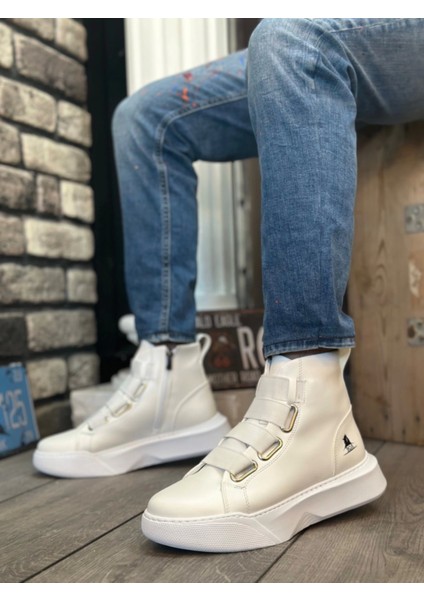 BA0142 Bantlı Erkek Yüksek Taban Beyaz Spor Bot fiyatları