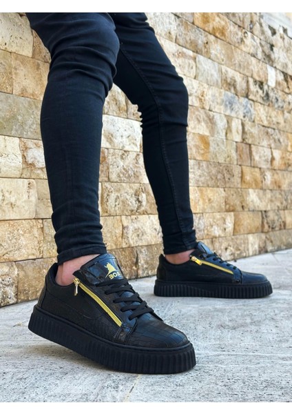 SNR-308 Boa Kalın Yüksek Taban Çift Fermuarlı Siyah Siyah Erkek Ayakkabı fiyatları