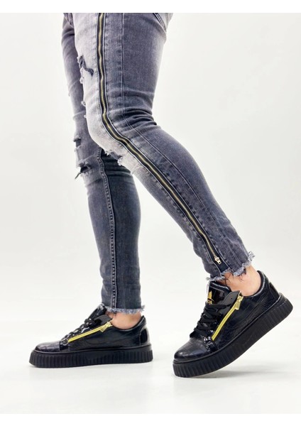 SNR-308 Boa Kalın Yüksek Taban Çift Fermuarlı Siyah Siyah Erkek Ayakkabı modelleri