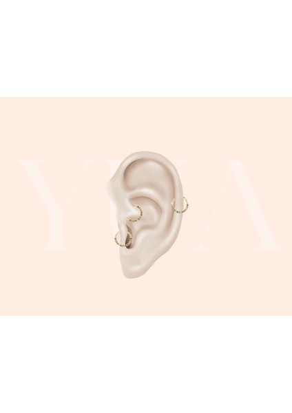 Yua Jewelry Renkli Pırlantalı 14 Ayar Altın Minimalist Halka Kıkırdak/helix Piercing