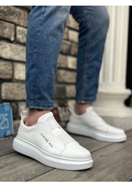 BA0307 Boa Kalın Yüksek Taban Çift Bant Beyaz Erkek Ayakkabı