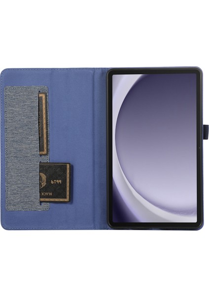 Samsung Galaxy Tab A9 Kumaş Doku Folyo Standı Deri Kart Yuvası Tablet Kılıfı (Yurt Dışından)