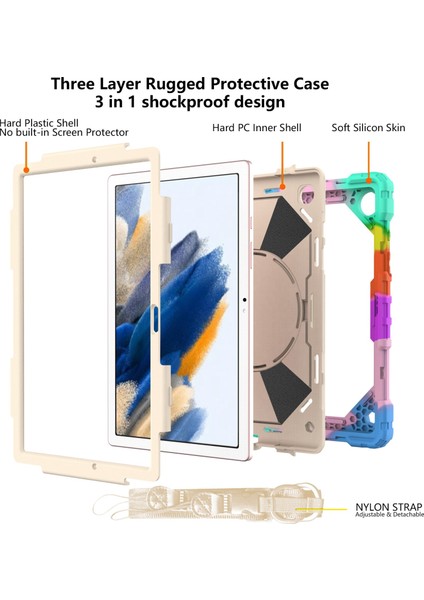 Samsung Galaxy Tab A8 10.5 (2021 2022) Için Şık Pc Silikon El Kayışı Kick Stand mı Renkli Tablet Kılıfı (Yurt Dışından)