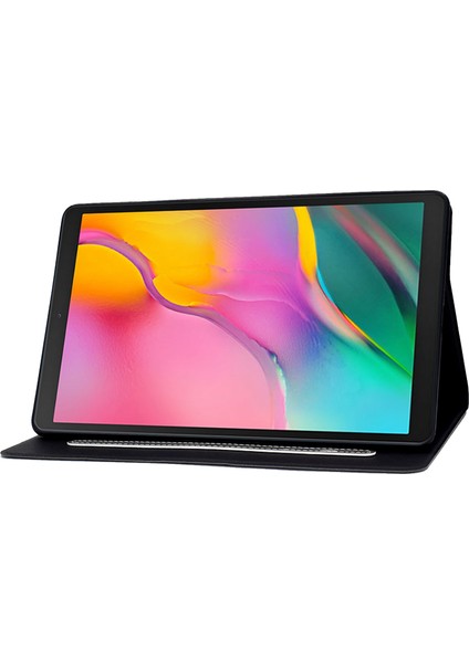 Samsung Galaxy Tab A 10.1 (2019) T510 T515 Sığır Derisi Doku Pu Deri Kart Tutucu Katlanabilir Stand Gri Tablet Kılıfı (Yurt Dışından)
