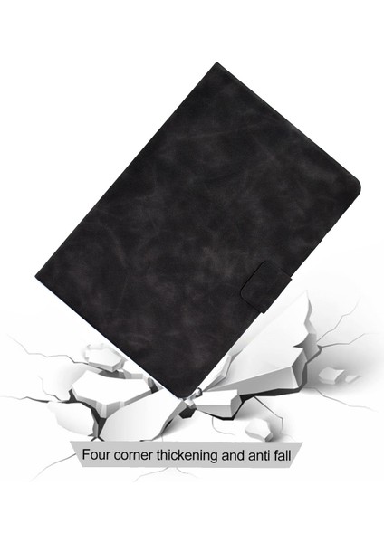 Samsung Galaxy Tab A 10.1 (2019) T510 T515 Sığır Derisi Doku Pu Deri Kart Tutucu Katlanabilir Stand Gri Tablet Kılıfı (Yurt Dışından)