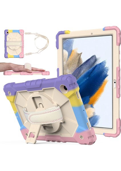 Samsung Galaxy Tab A8 10.5 (2021 2022) Için Şık Pc Silikon El Kayışı Kick Stand mı Renkli Tablet Kılıfı (Yurt Dışından)
