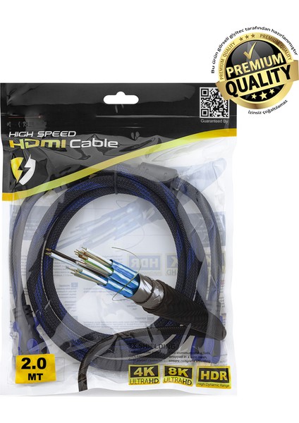 Hdmı To Hdmı Örgülü Sağlam 3D 4K Full Hd HDMI Tv ve Bilgisayar Görüntü Kablosu Kablosu