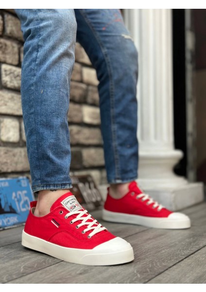 BA0223 Boa Rahat Düz Taban Keten Bağcıklı Kırmızı Günlük Erkek Ayakkabı