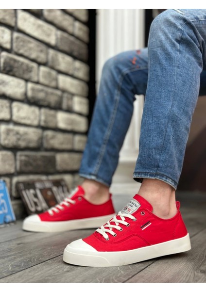 BA0223 Boa Rahat Düz Taban Keten Bağcıklı Kırmızı Günlük Erkek Ayakkabı indirimleri