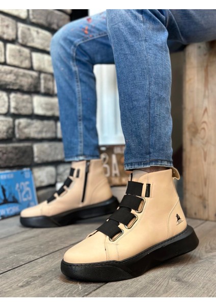 BA0142 Bantlı Erkek Yüksek Taban Krem Spor Bot fiyatları